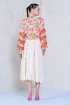 Shop_The Dramebaaz Co_White Organza Printed Floral Tie-up Neck Botanical Magic Tiered Top _at_Aza_Fashions