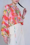 Buy_The Dramebaaz Co_White Organza Printed Floral Tie-up Neck Botanical Magic Tiered Top _Online_at_Aza_Fashions