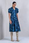 Buy_The Dramebaaz Co_Blue Cotton Denim Twill Printed Mega Montera Collar Dress _at_Aza_Fashions