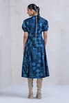 Shop_The Dramebaaz Co_Blue Cotton Denim Twill Printed Mega Montera Collar Dress _at_Aza_Fashions