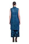 Shop_The Dramebaaz Co_Blue Cotton Denim Twill Print Applique Jacket Lapel Collar Nebula Pant Set_Online_at_Aza_Fashions