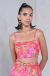 Shop_The Dramebaaz Co_Pink Art Twill Print Floral Shirt Stand Collar Foxglove Shorts Set _at_Aza_Fashions