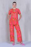 Buy_The Dramebaaz Co_Pink Organza Print Floral Keyhole Orchids Top With Pant _at_Aza_Fashions