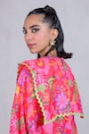 Shop_The Dramebaaz Co_Pink Art Twill Print Floral Flat Collar Stellar Spectrum Dress _at_Aza_Fashions