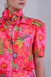 The Dramebaaz Co_Pink Art Twill Print Floral Stand Collar Wildflower Shirt With Pant _Online_at_Aza_Fashions