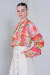 The Dramebaaz Co_White Organza Print Floral Front Tie Botanic Magic Shirt With Skirt _Online_at_Aza_Fashions