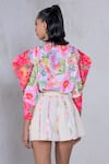 The Dramebaaz Co_White Art Twill Print Floral Front Tie Pixie Petal Mix Top With Panelled Skirt _Online_at_Aza_Fashions