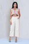 Buy_The Dramebaaz Co_White Art Twill Print Floral V-neck Fairy Floss Crop Top With Pant _at_Aza_Fashions