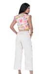 Buy_The Dramebaaz Co_White Art Twill Print Floral V-neck Fairy Floss Crop Top With Pant _Online_at_Aza_Fashions