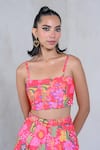 Shop_The Dramebaaz Co_Pink Art Twill Print Floral Square Foxglove Bustier With Shorts _at_Aza_Fashions