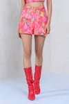 Buy_The Dramebaaz Co_Pink Art Twill Print Floral Square Foxglove Bustier With Shorts _Online_at_Aza_Fashions