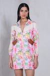 The Dramebaaz Co_White Art Twill Print Floral Stand Collar Petunia Power Dress _Online_at_Aza_Fashions