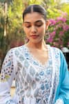 Maison Shefali_Ivory Cotton Hand Block Print Floral Boota V Neck Gathered Kurta Sharara Set _at_Aza_Fashions