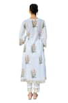 Buy_Maison Shefali_Ivory Cotton Hand Block Print Floral Notched Round Kurta And Pant Set _Online_at_Aza_Fashions