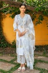 Buy_Maison Shefali_Ivory Cotton Hand Block Print Floral Boota V Neck Kurta Pant Set _at_Aza_Fashions