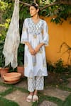 Maison Shefali_Ivory Cotton Hand Block Print Floral Boota V Neck Kurta Pant Set _Online