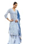 Buy_Maison Shefali_Ivory Cotton Hand Block Print Floral Boota V Neck Panelled Kurta Skirt Set _Online_at_Aza_Fashions