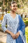 Shop_Maison Shefali_Ivory Cotton Hand Block Print Floral Boota V Neck Panelled Kurta Skirt Set _Online_at_Aza_Fashions