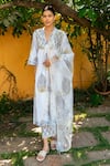 Buy_Maison Shefali_Ivory Cotton Hand Block Print Floral Boota V Neck Kurta Set _at_Aza_Fashions