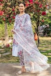 Maison Shefali_Ivory Cotton Hand Block Print Floral Boota V Neck Gathered Kurta Set _at_Aza_Fashions