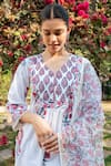 Buy_Maison Shefali_Ivory Cotton Hand Block Print Floral Boota V Neck Gathered Kurta Set 