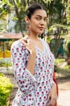 Maison Shefali_Ivory Cotton Hand Block Print Floral Boota V Neck Panelled Kurta Skirt Set _at_Aza_Fashions