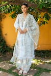 Buy_Maison Shefali_Ivory Cotton Hand Block Print Floral Boota V Neck Kurta Pant Set _at_Aza_Fashions