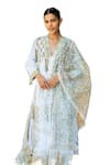 Maison Shefali_Ivory Cotton Hand Block Print Floral Boota V Neck Kurta Pant Set _Online_at_Aza_Fashions