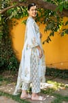 Shop_Maison Shefali_Ivory Cotton Hand Block Print Floral Boota V Neck Kurta Pant Set _Online_at_Aza_Fashions