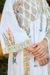 Maison Shefali_Ivory Cotton Hand Block Print Floral Boota V Neck Kurta Pant Set _Online