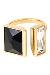 Buy_Voyce Jewellery_Black Swarovski Crystals Stellar Embellished Geometric Ring _Online_at_Aza_Fashions