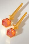 Buy_Voyce Jewellery_Orange Swarovski Crystals Hexa Embellished Drop Earrings _at_Aza_Fashions