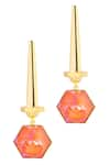 Shop_Voyce Jewellery_Orange Swarovski Crystals Hexa Embellished Drop Earrings _at_Aza_Fashions