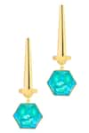 Shop_Voyce Jewellery_Blue Swarovski Crystals Hexa Drop Earrings _at_Aza_Fashions