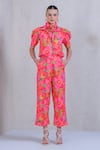 Buy_The Dramebaaz Co_Pink Art Twill Print Floral Stand Collar Wildflower Shirt With Pant _at_Aza_Fashions