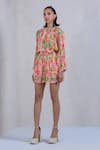 Buy_The Dramebaaz Co_Multi Color Organza Print Floral Round Whimsy Shirt With Shorts _at_Aza_Fashions