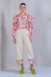 Buy_The Dramebaaz Co_White Art Twill Print Floral Stand Collar Fiesta Shirt With Pant _at_Aza_Fashions