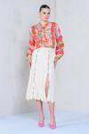 Buy_The Dramebaaz Co_White Organza Print Floral Front Tie Botanic Magic Shirt With Skirt _at_Aza_Fashions