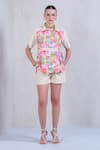 Buy_The Dramebaaz Co_White Art Twill Print Floral Stand Garden Glam Side-tie Shirt With Shorts _at_Aza_Fashions