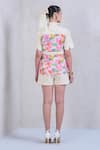 Shop_The Dramebaaz Co_White Art Twill Print Floral Stand Garden Glam Side-tie Shirt With Shorts _at_Aza_Fashions