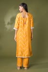 Shop_Samyukta Singhania_Yellow Kurta And Pant Silk Hand Embroidered Kundan Round Set _at_Aza_Fashions