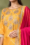 Shop_Samyukta Singhania_Yellow Kurta And Pant Silk Hand Embroidered Kundan Round Set _Online_at_Aza_Fashions