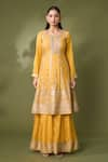 Samyukta Singhania_Yellow Silk Embroidered Thread Round Floral Anarkali Set _Online_at_Aza_Fashions