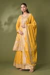 Shop_Samyukta Singhania_Yellow Silk Embroidered Thread Round Floral Anarkali Set _Online_at_Aza_Fashions