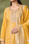 Samyukta Singhania_Yellow Silk Embroidered Thread Round Floral Anarkali Set _at_Aza_Fashions