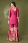 Shop_Samyukta Singhania_Pink Silk Embellished Lace Round Gota Kurta Sharara Set _at_Aza_Fashions