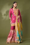 Buy_Samyukta Singhania_Pink Silk Embellished Lace Round Gota Kurta Sharara Set _Online_at_Aza_Fashions