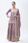 Buy_Samyukta Singhania_Purple Silk Embroidered Gota Notched Round Kurta Lehenga Set _at_Aza_Fashions