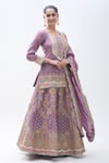 Samyukta Singhania_Purple Silk Embroidered Gota Notched Round Kurta Lehenga Set _Online_at_Aza_Fashions