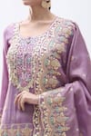 Buy_Samyukta Singhania_Purple Silk Embroidered Gota Notched Round Kurta Lehenga Set _Online_at_Aza_Fashions